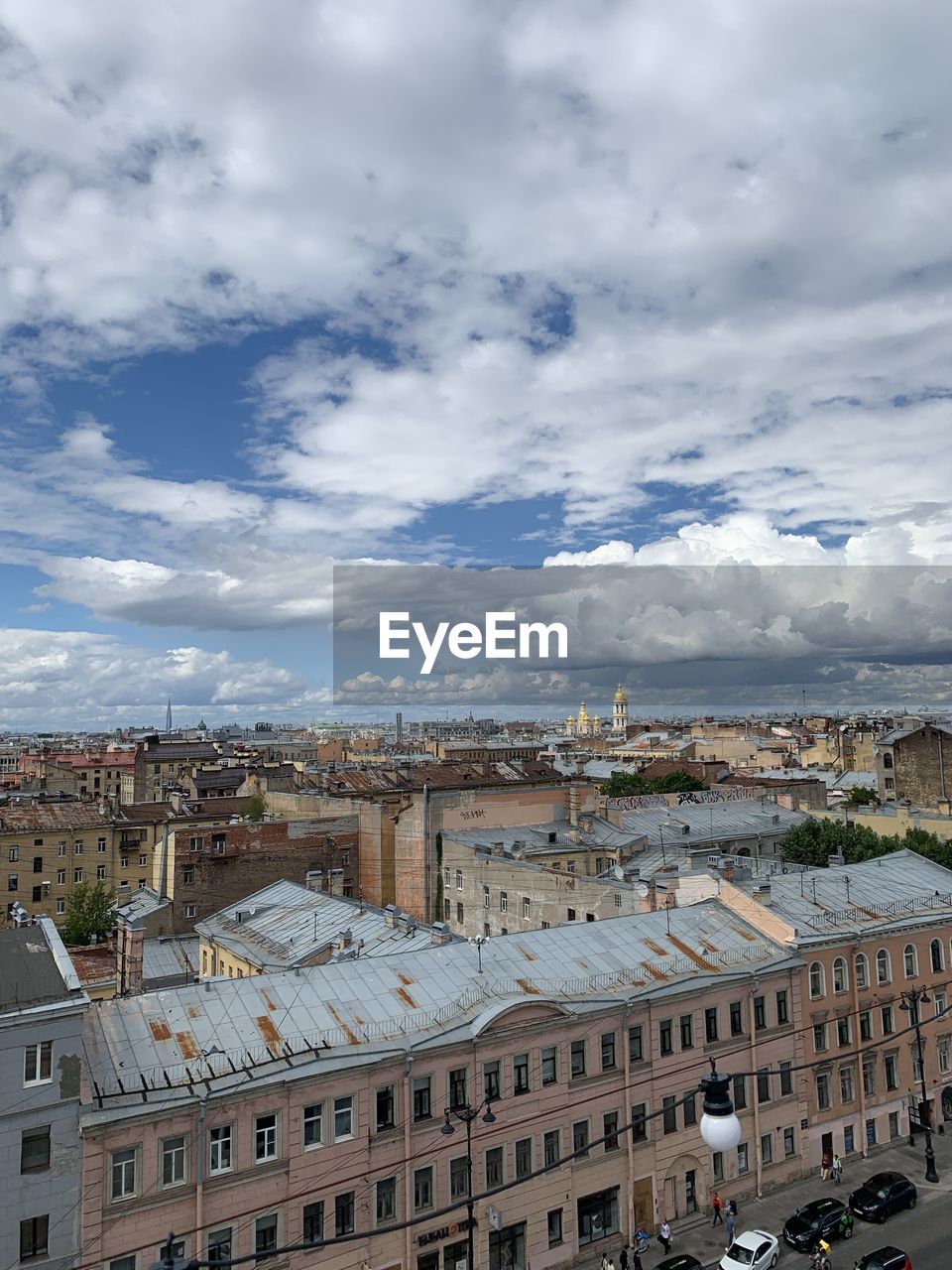 High angle view of buildings against sky, st. petersburg, view ftom roof top in the centre of the ci