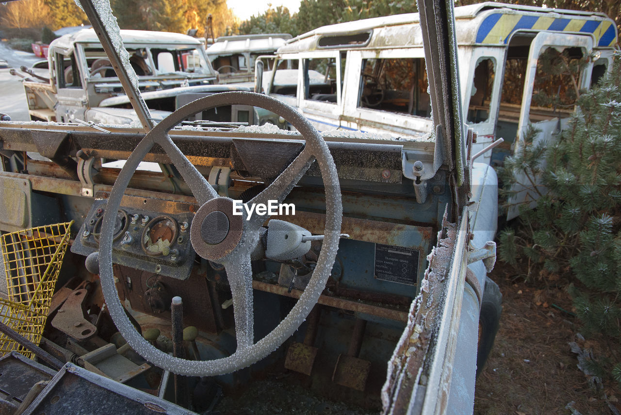 Close-up of rusty abandoned car