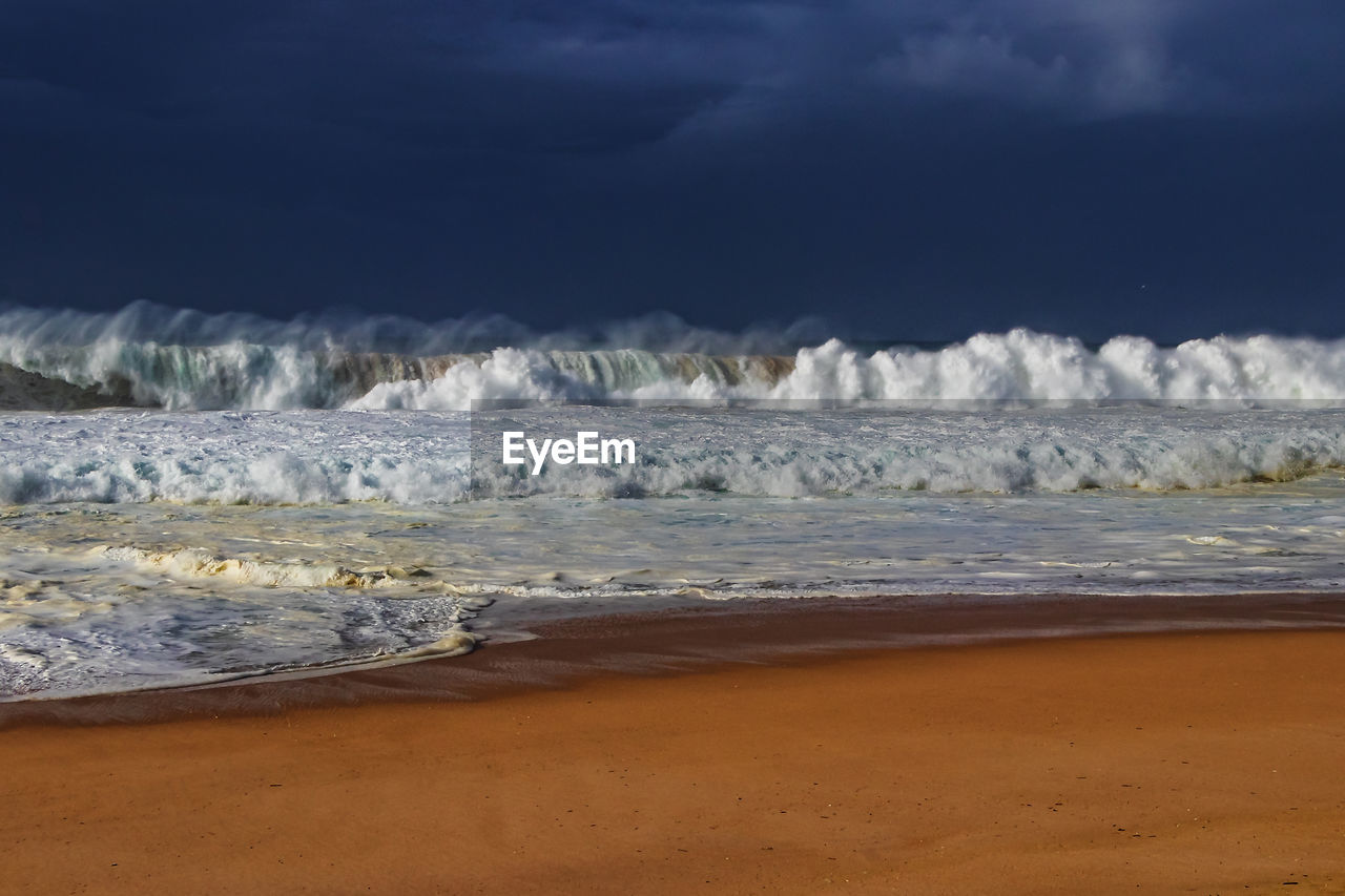 land, sea, water, beach, wave, wind wave, motion, sky, cloud, beauty in nature, scenics - nature, ocean, sand, nature, shore, environment, body of water, coast, horizon, surfing, water sports, landscape, sports, outdoors, travel destinations, power in nature, day, tranquility, animal wildlife, storm, travel, coastline, non-urban scene, animal