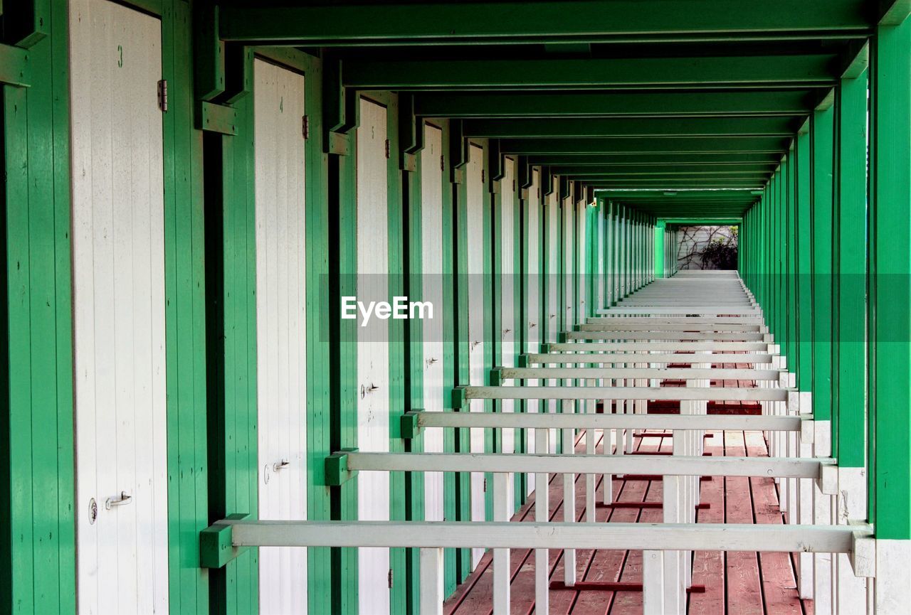 Columns in row of bathing cabins