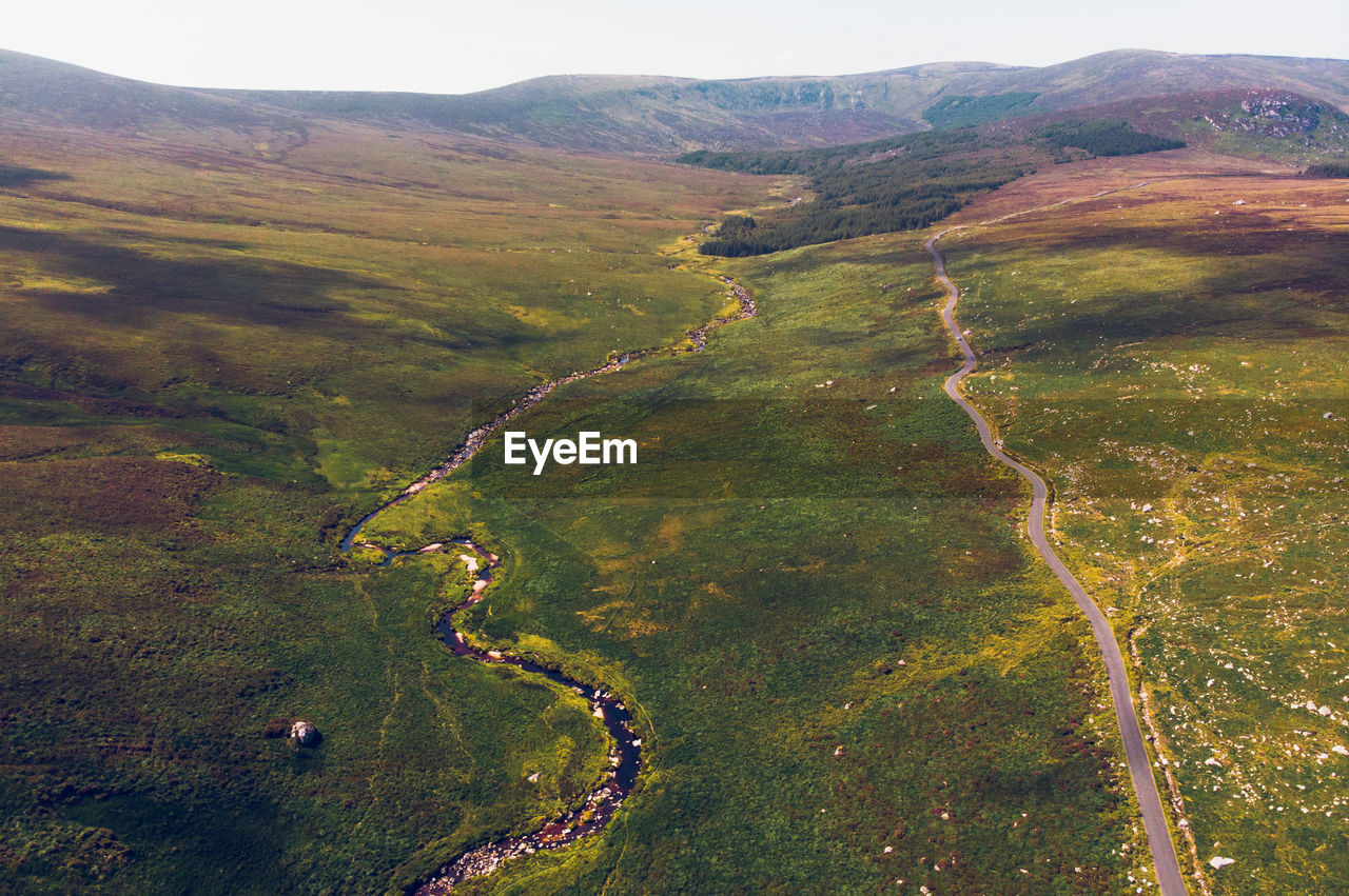 High angle view of land and mountains