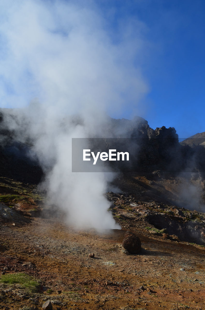 Steaming fumaroles in hveragerdi iceland with a very active landcape.