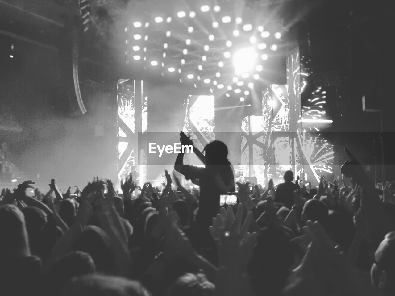 People enjoying in music concert at nightclub