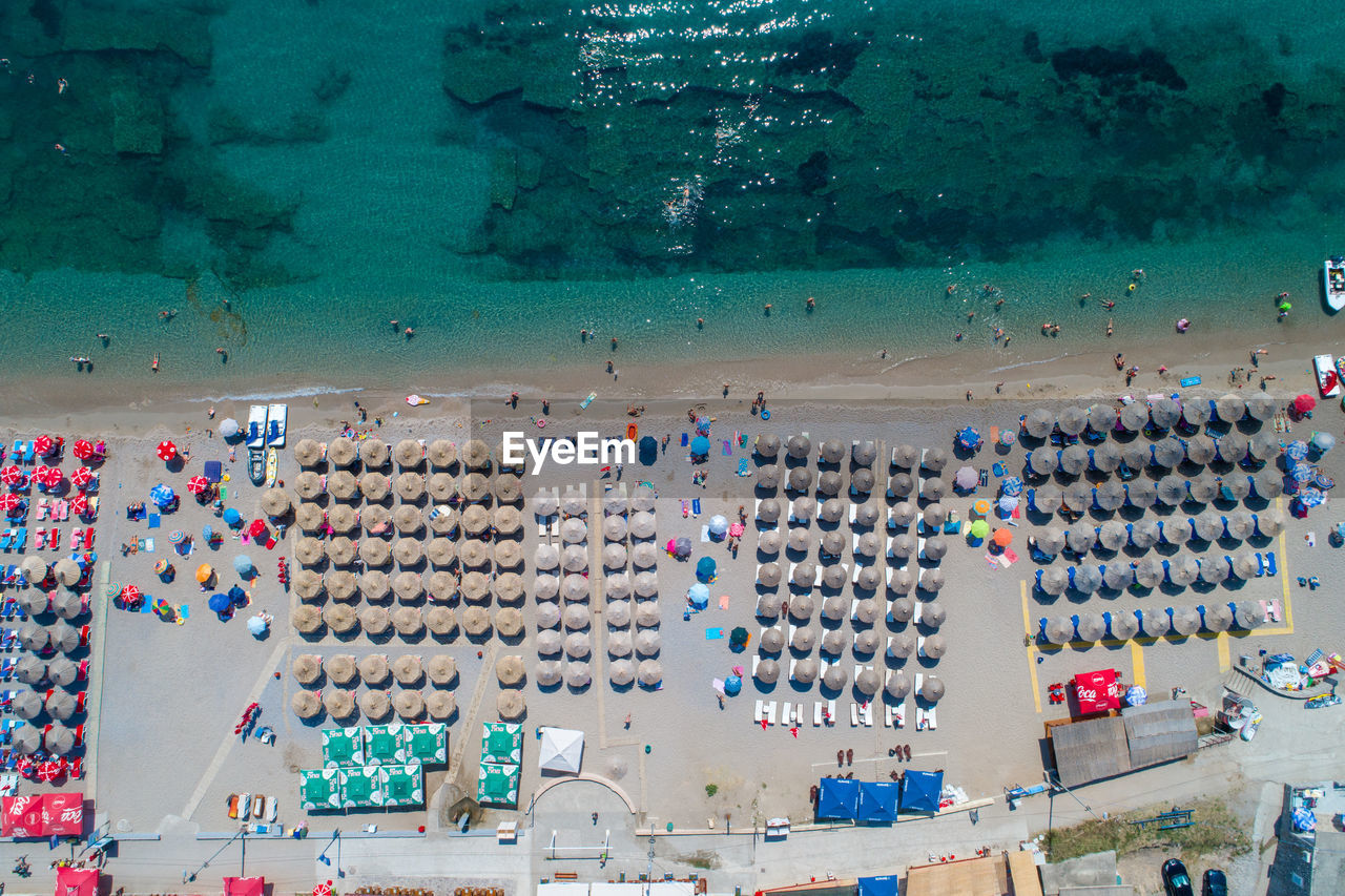 Jaz beach near budva, montenegro, europe. aerial view of adriatic sea