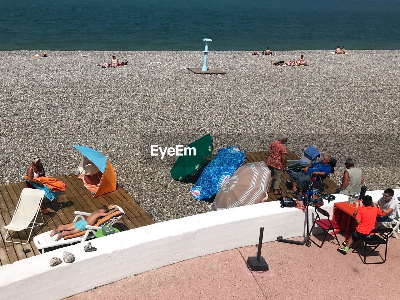 High angle view of people at beach