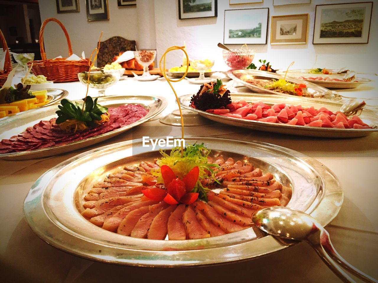 Close-up of food set on dining table