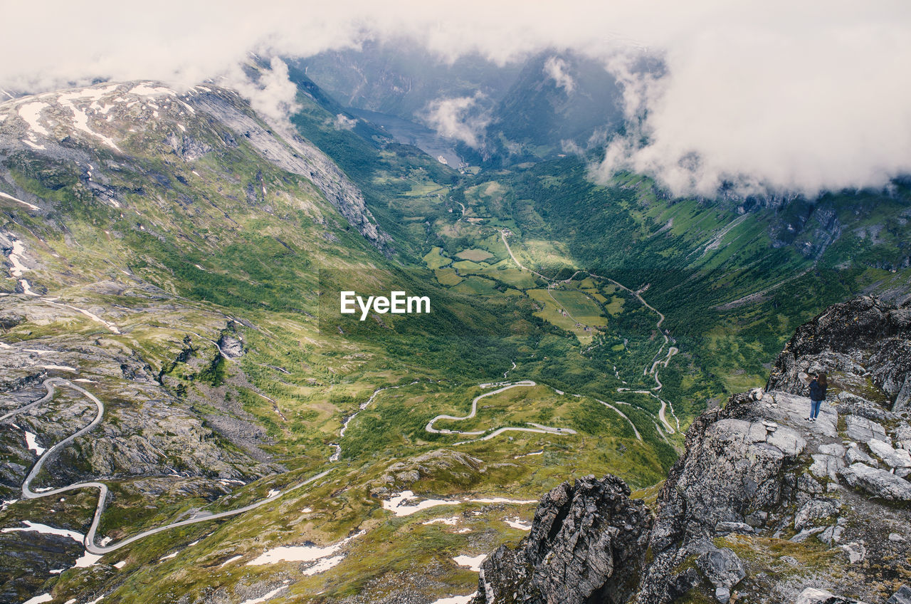 High angle view of mountains against sky