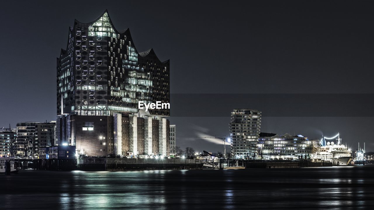 Modern buildings at night in hamburg