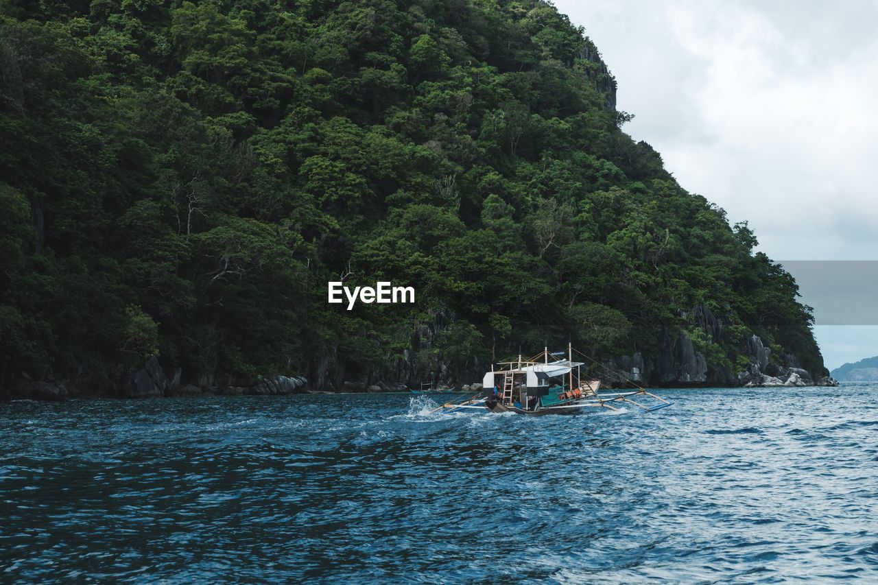 SCENIC VIEW OF SEA AGAINST TREES AND SKY