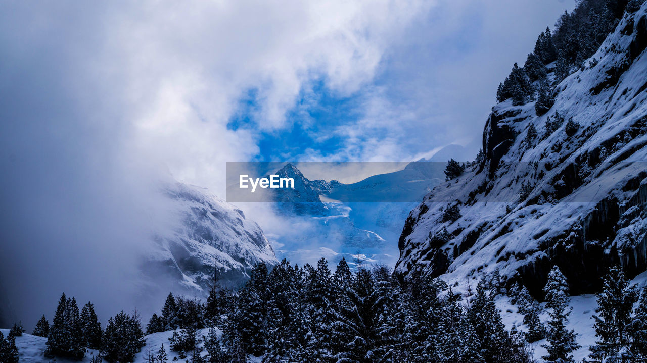 Scenic view of snowcapped mountains against sky