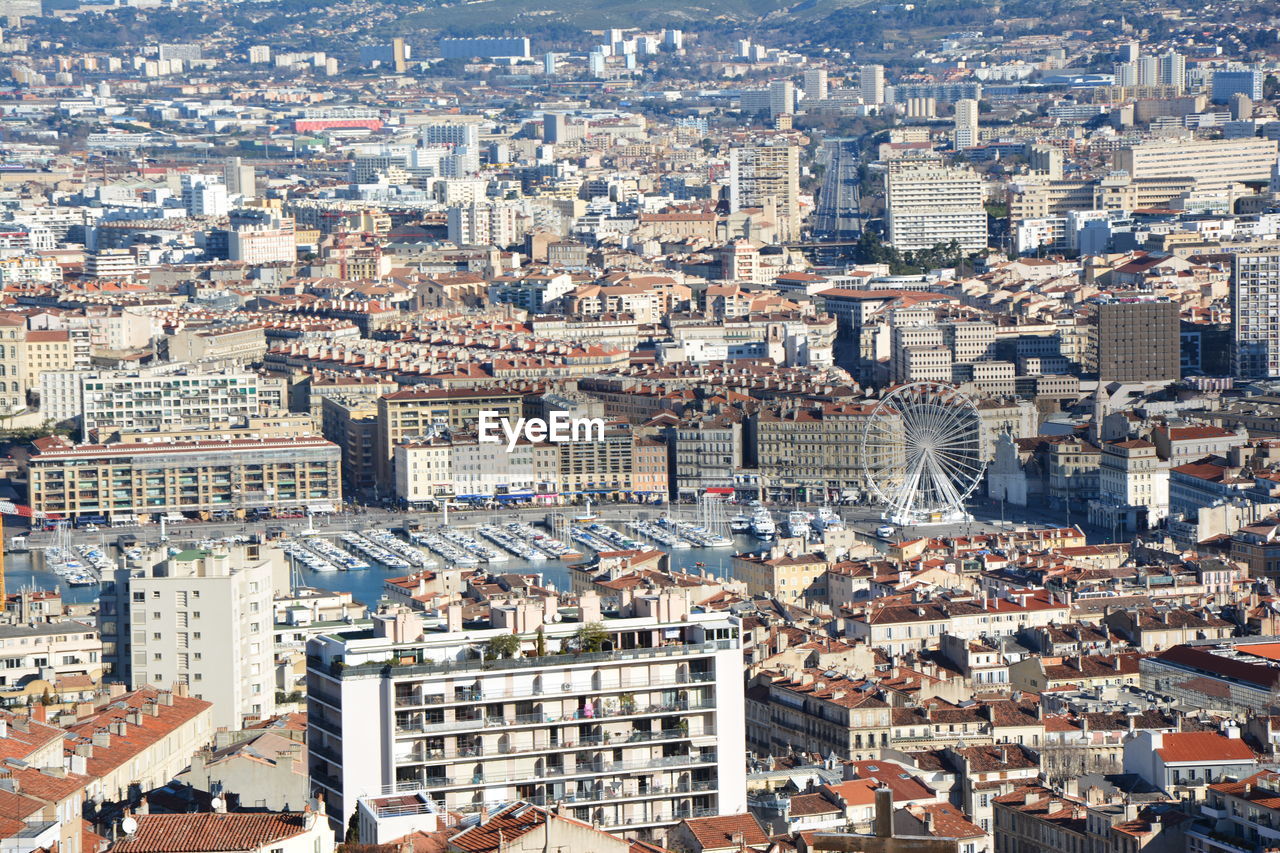 High angle view of buildings in the city of marseille
