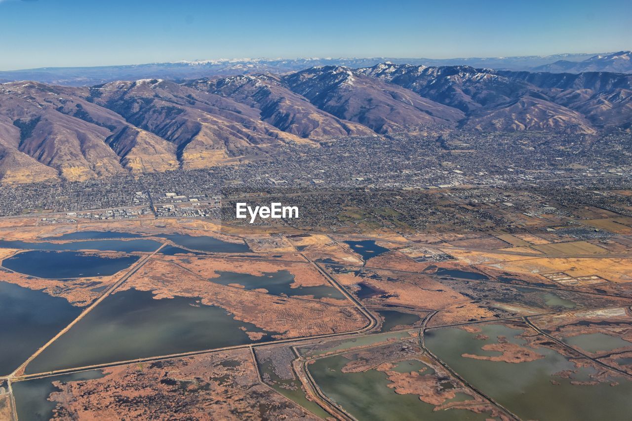 Wasatch front rocky mountain range aerial view from airplane in fall salt lake salt lake city utah