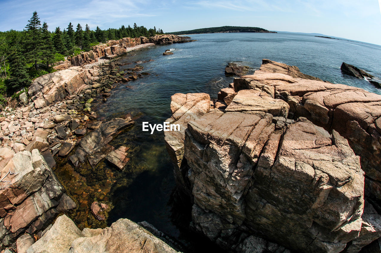 Acadia rocky coast in maine near thunder hole in summer