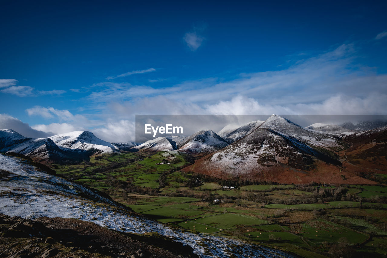 Scenic view of snowcapped mountains against sky