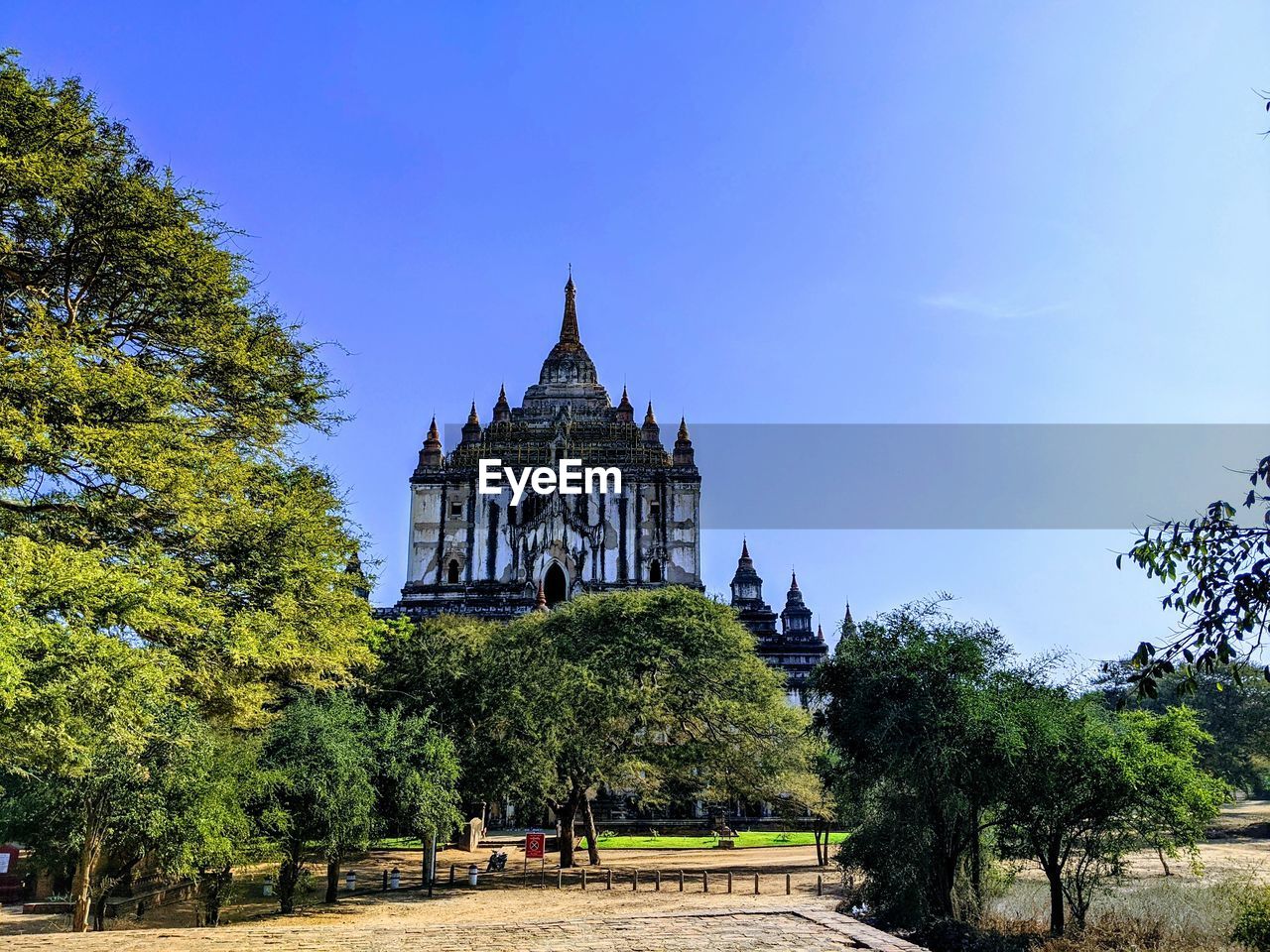 View of temple building against clear sky