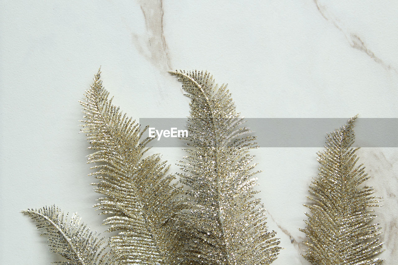 Close-up of christmas decoration on marble