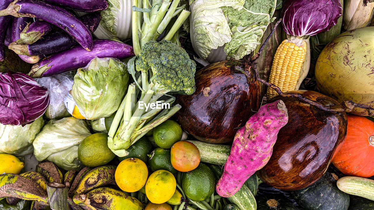 High angle view of vegetables for sale at market