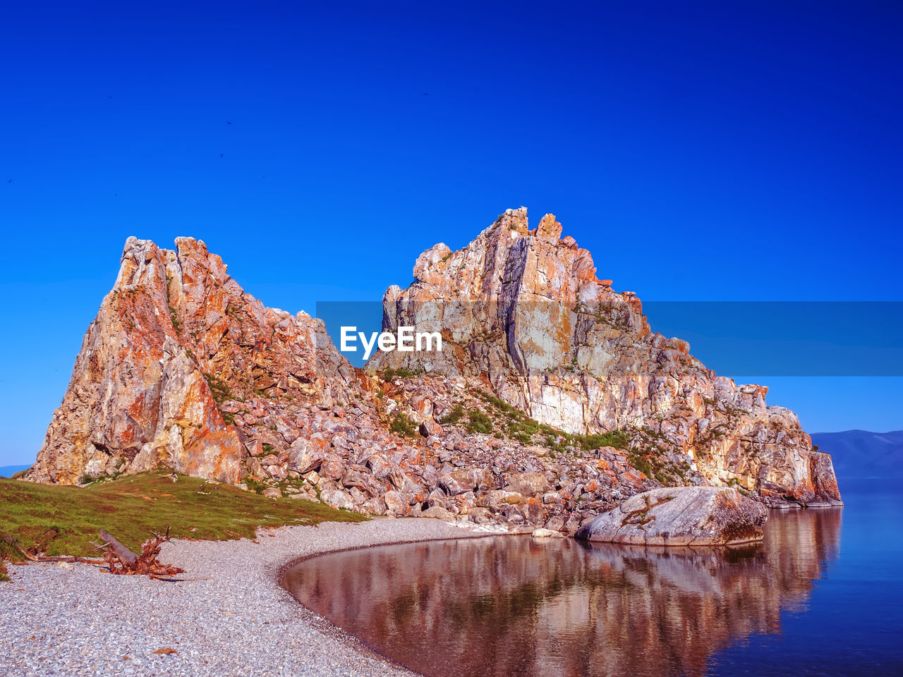 Rock of shaman  of baikal lake. a cult place of the shamanic religion of a native siberian peoples.