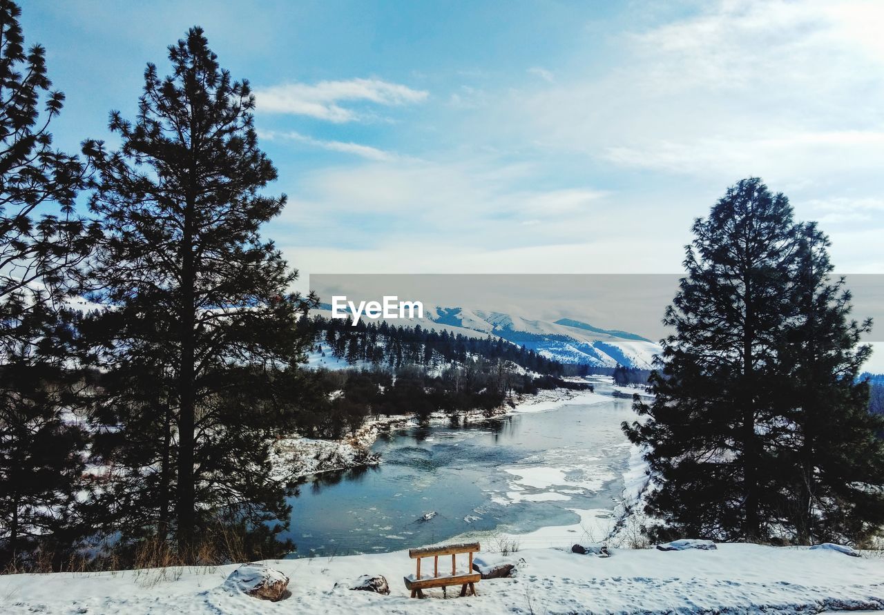 Scenic view of snowcapped mountains against sky