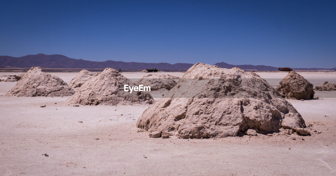 ROCK FORMATIONS IN DESERT AGAINST CLEAR SKY