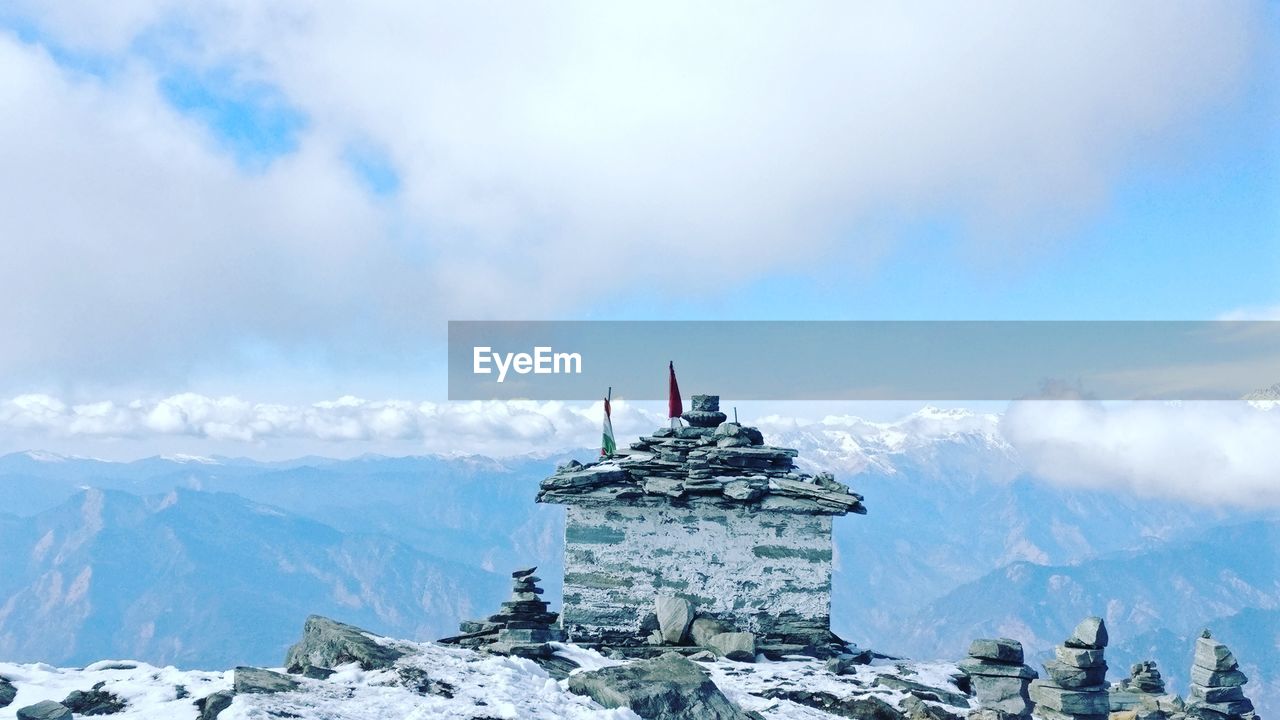 Scenic view of mountains against sky during winter