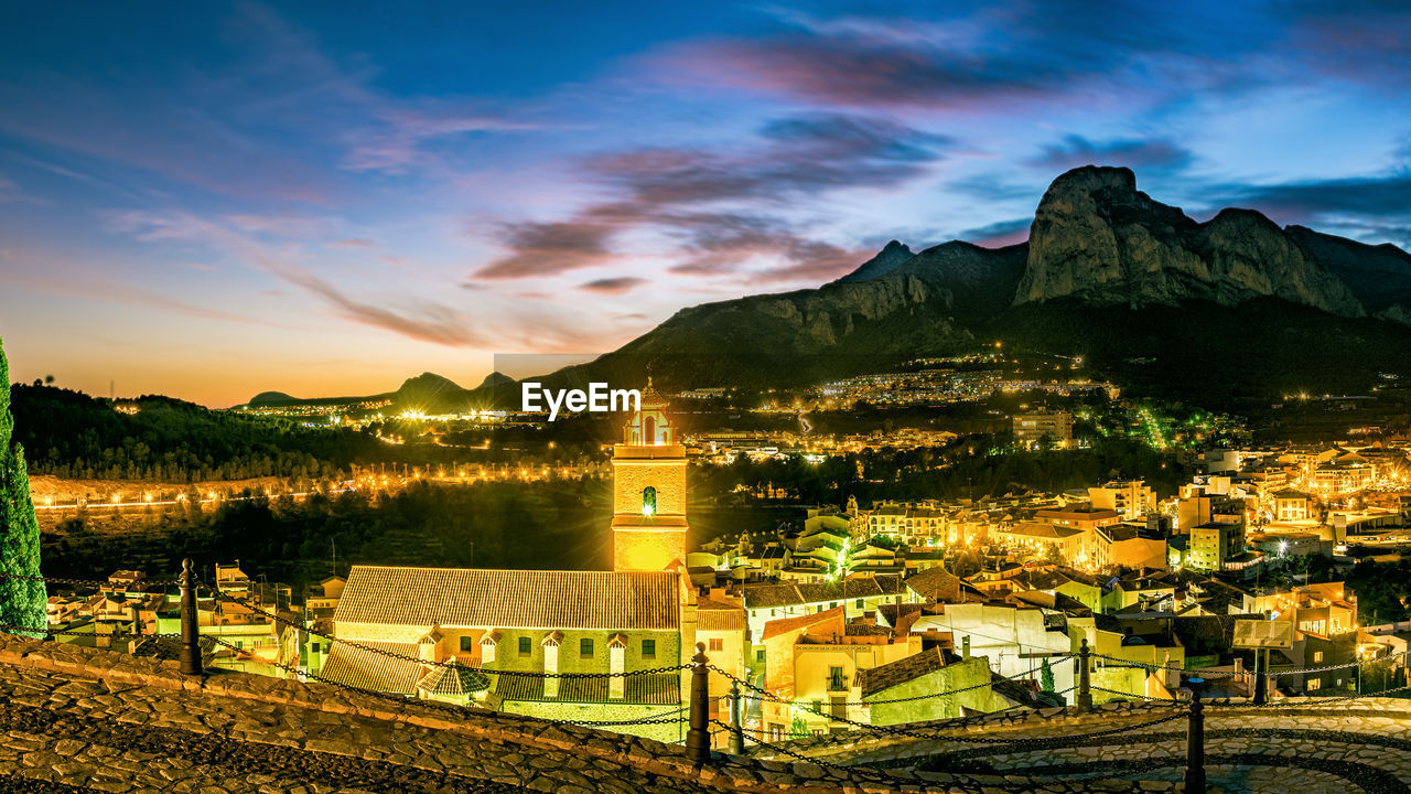 Polop de la marina, alicante, spain after sunset.