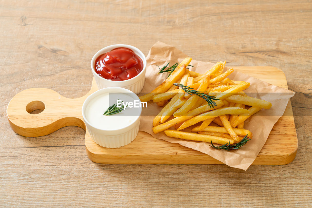 high angle view of food on cutting board