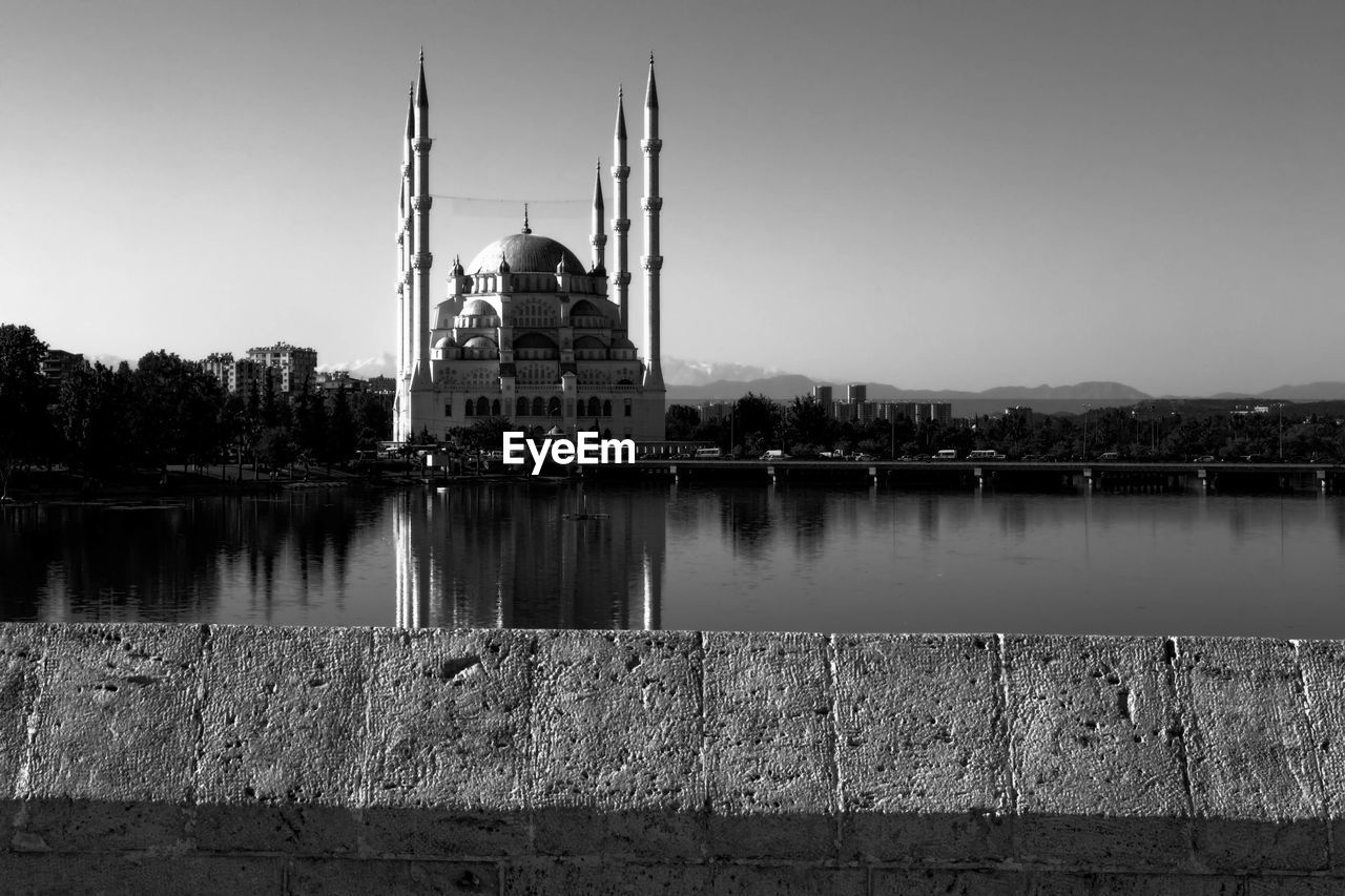 View of mosque structure in water