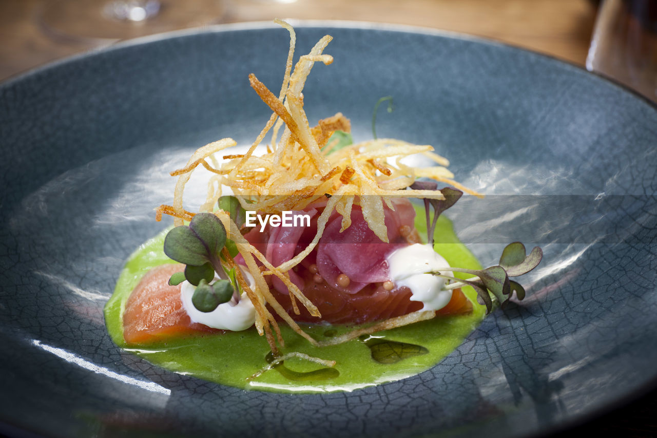 Close-up of seafood served in plate