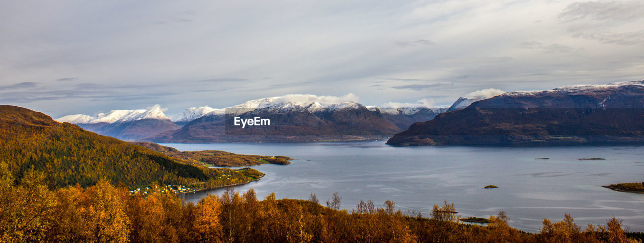 Scenic view of river and mountains