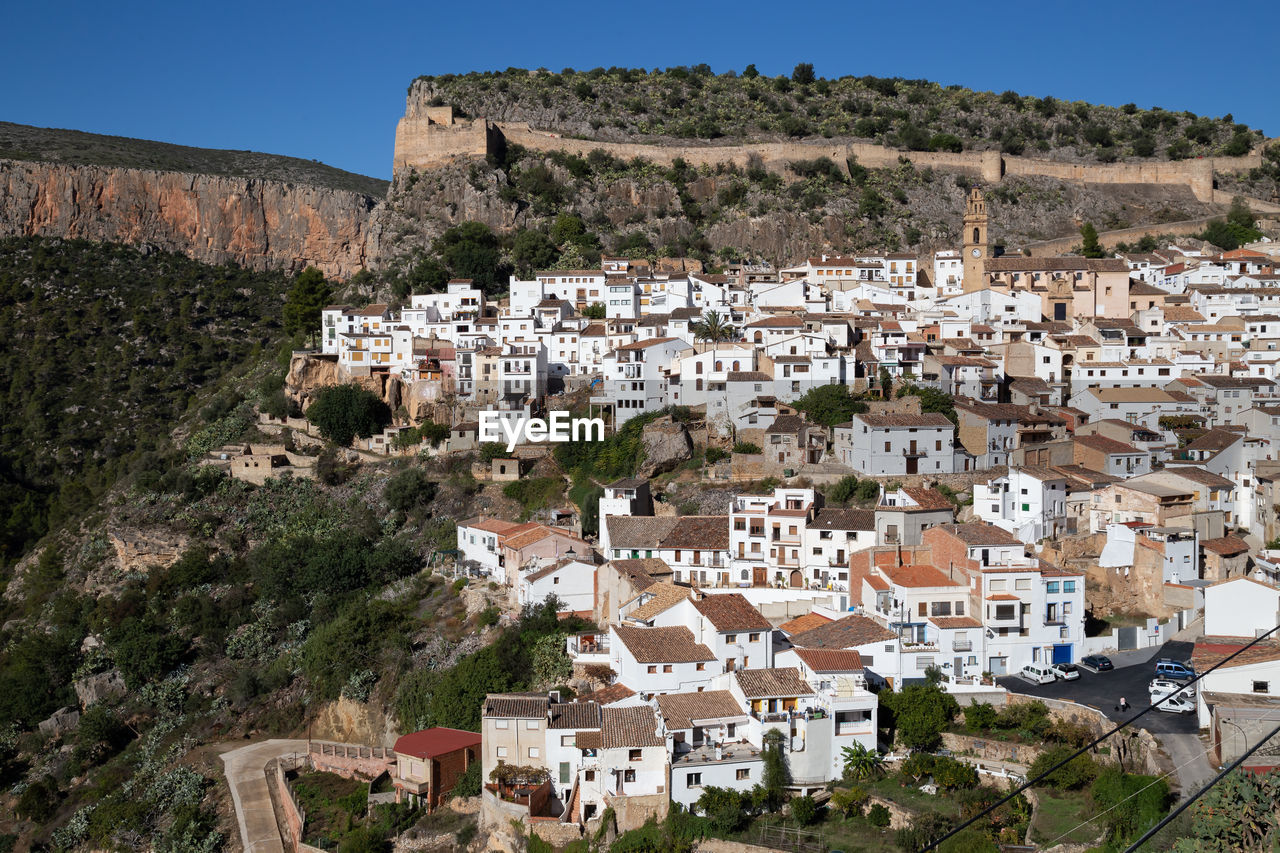 HIGH ANGLE VIEW OF TOWNSCAPE AND BUILDINGS IN CITY