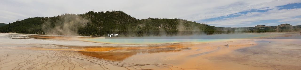 Yellowstone panoramic view of waterfall