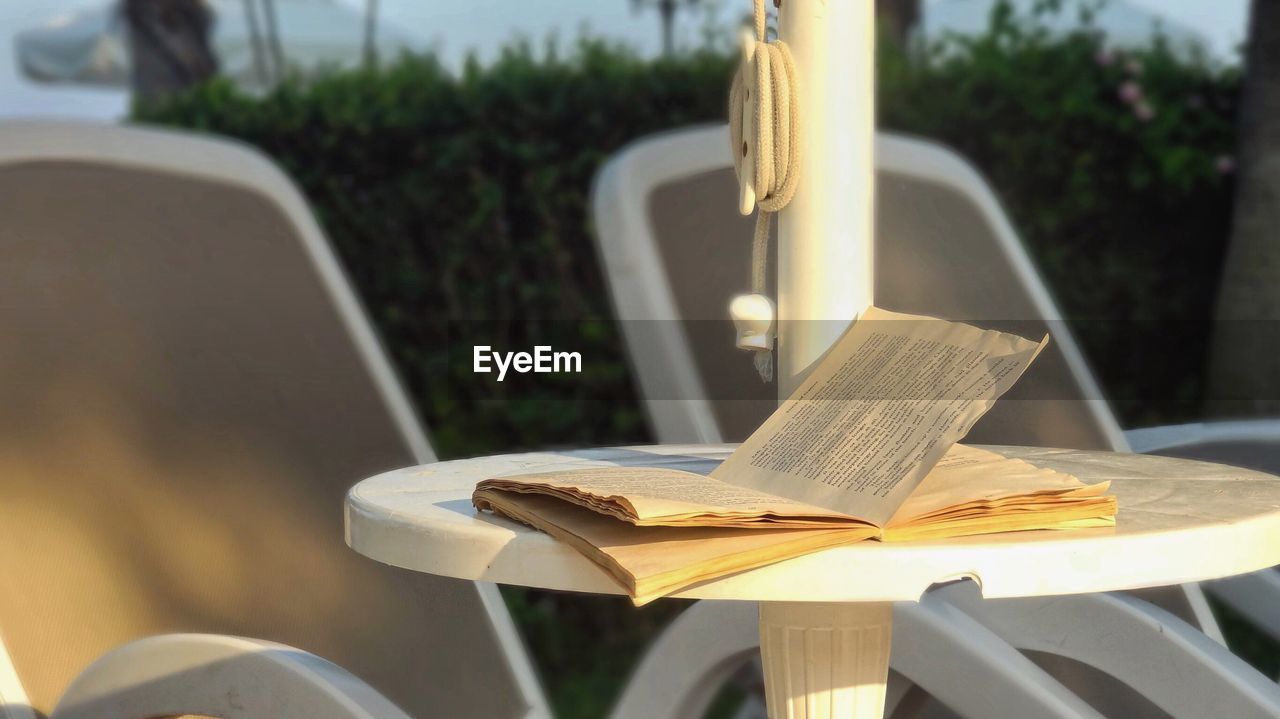 Close-up of open book on table