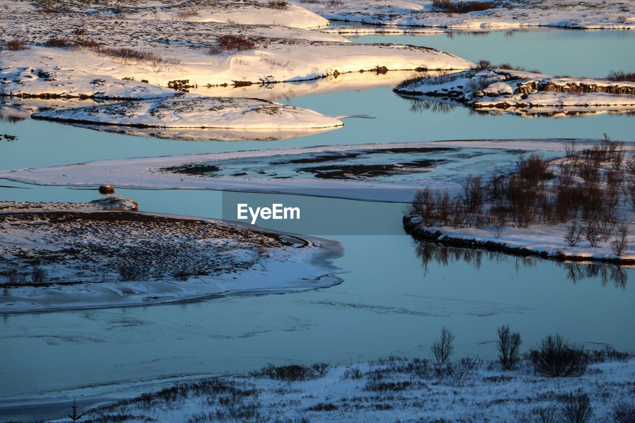 High angle view of lake during winter