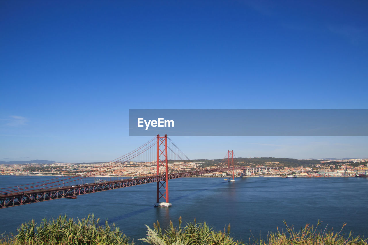 Suspension bridge over river