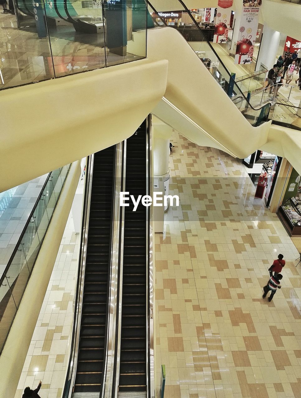 HIGH ANGLE VIEW OF PEOPLE IN SHOPPING MALL