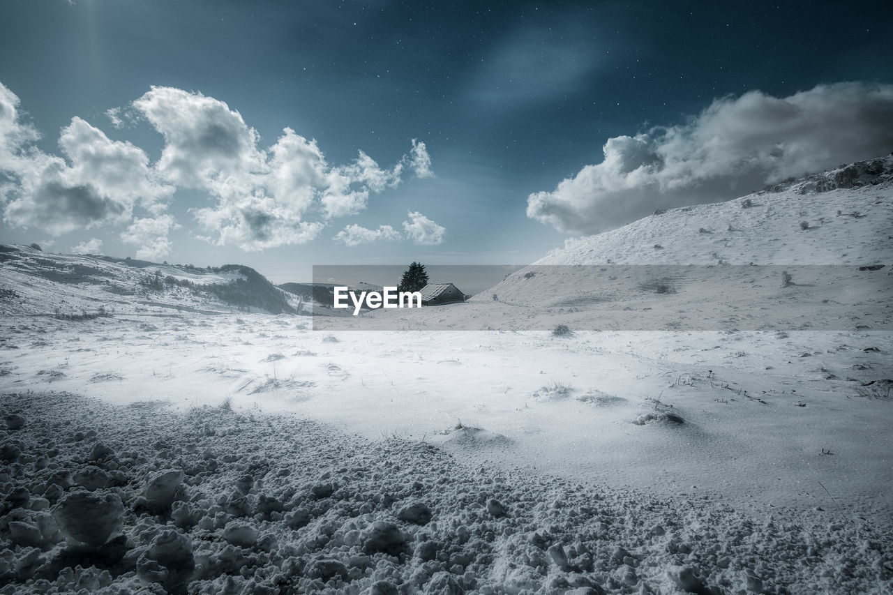 Scenic view of snowcapped mountains against sky