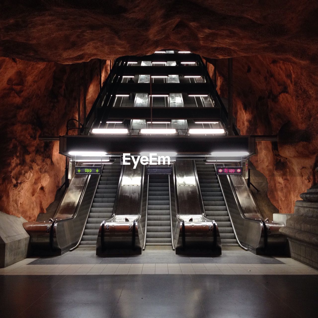 Illuminated escalators at radhuset metro station