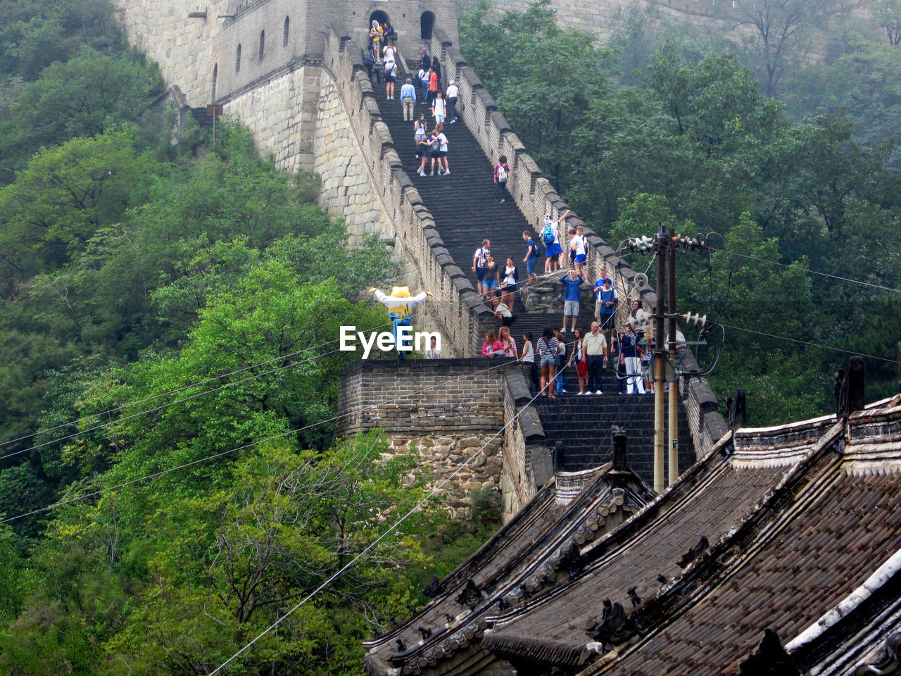 Low angle view of people at great wall of china
