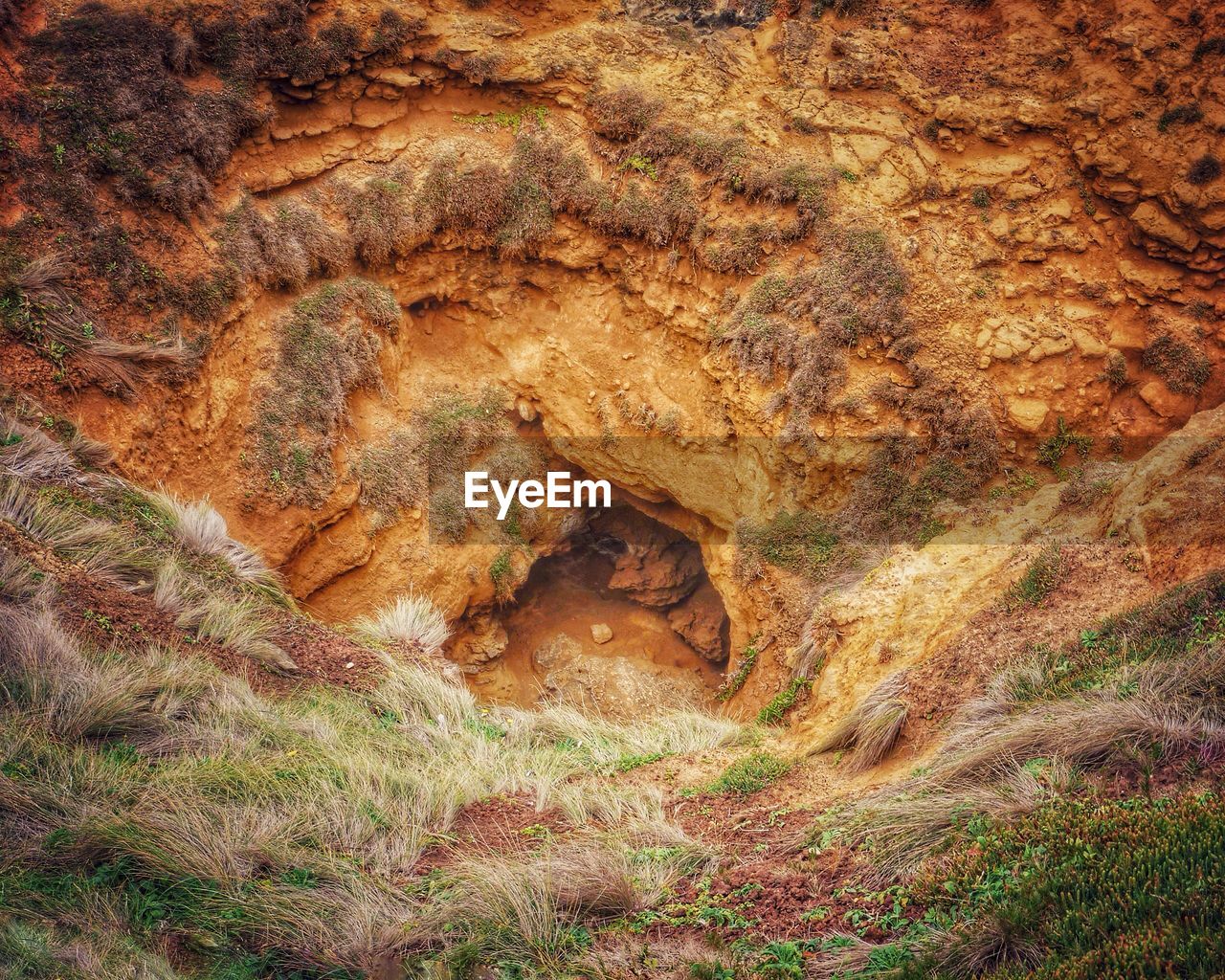 High angle view of cave at the grotto