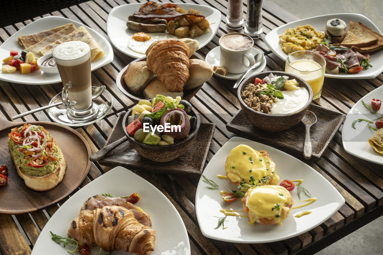 high angle view of food in bowls on table