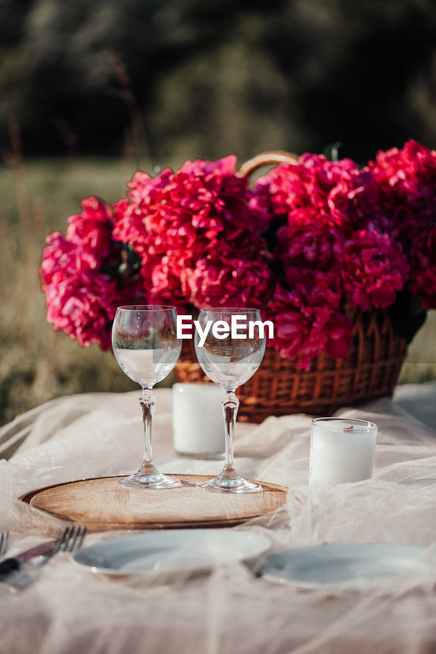 Close-up of glass of red wine on table