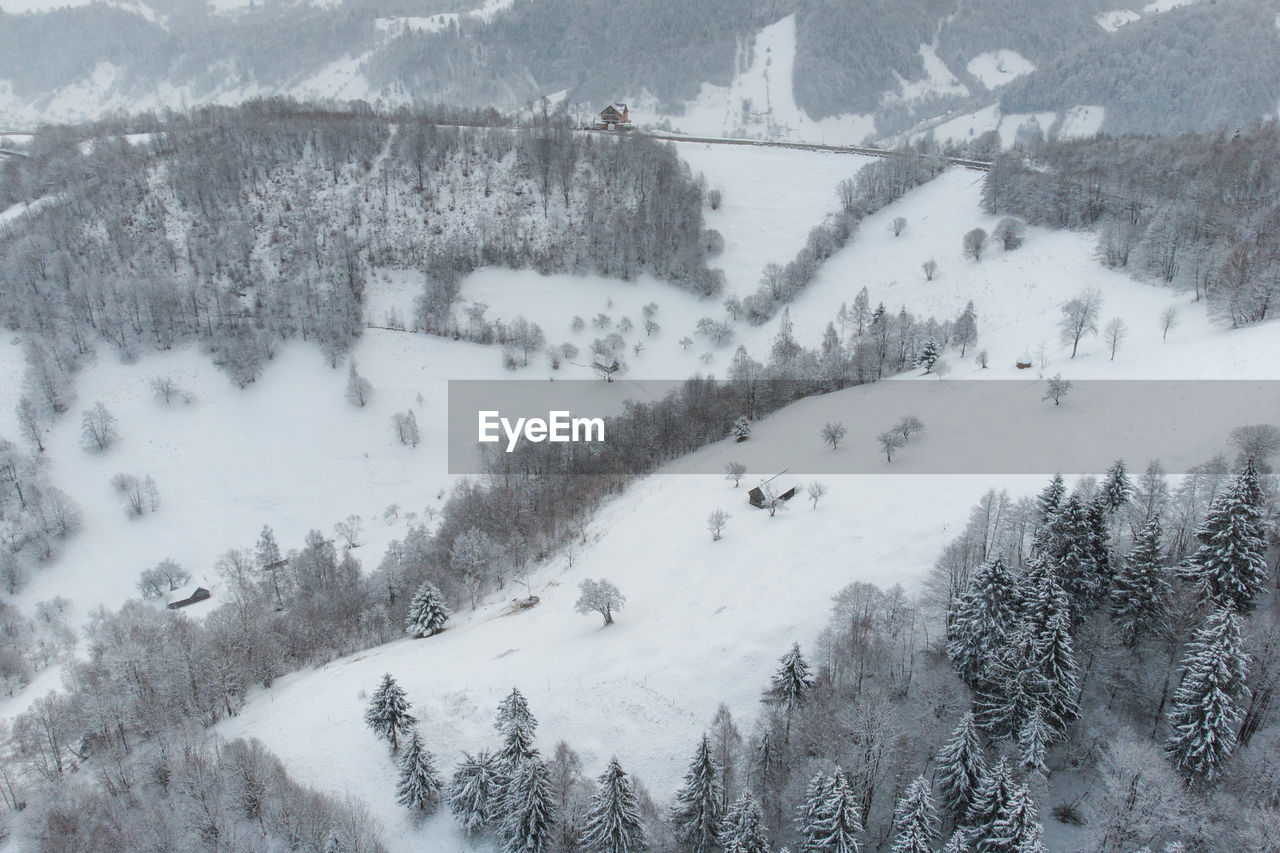 PANORAMIC VIEW OF SNOW COVERED LAND