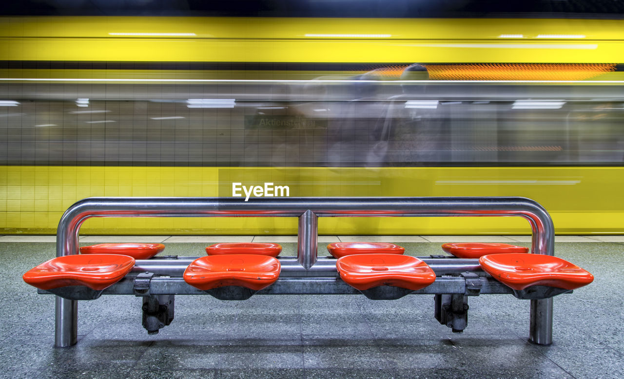 Blurred motion of train at subway station