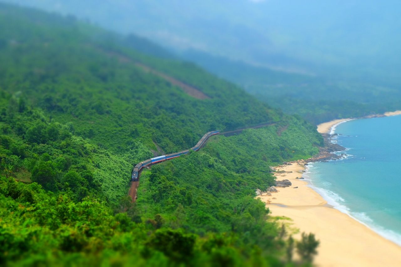 Scenic view of a train at a beach