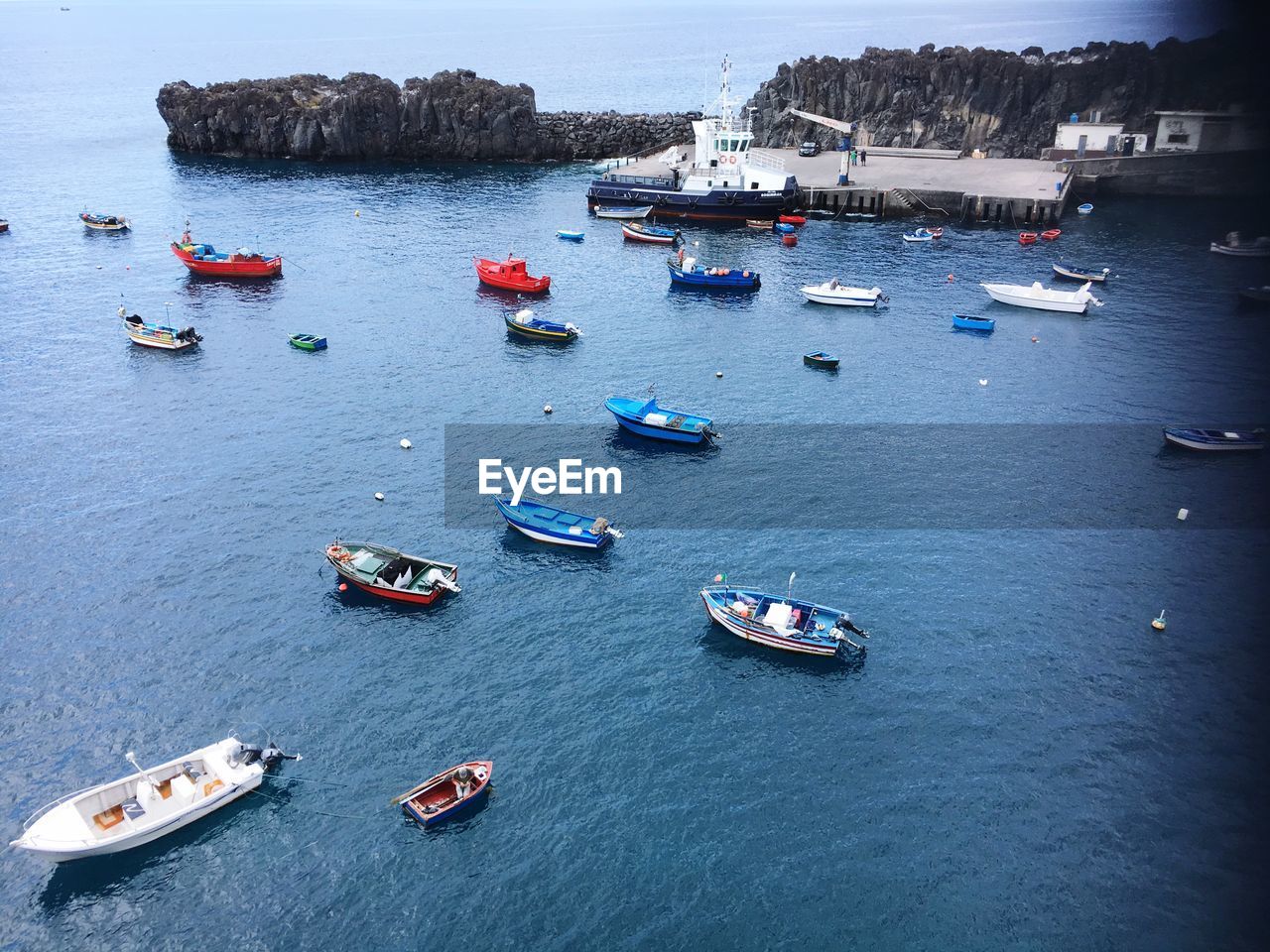 High angle view of boats in sea