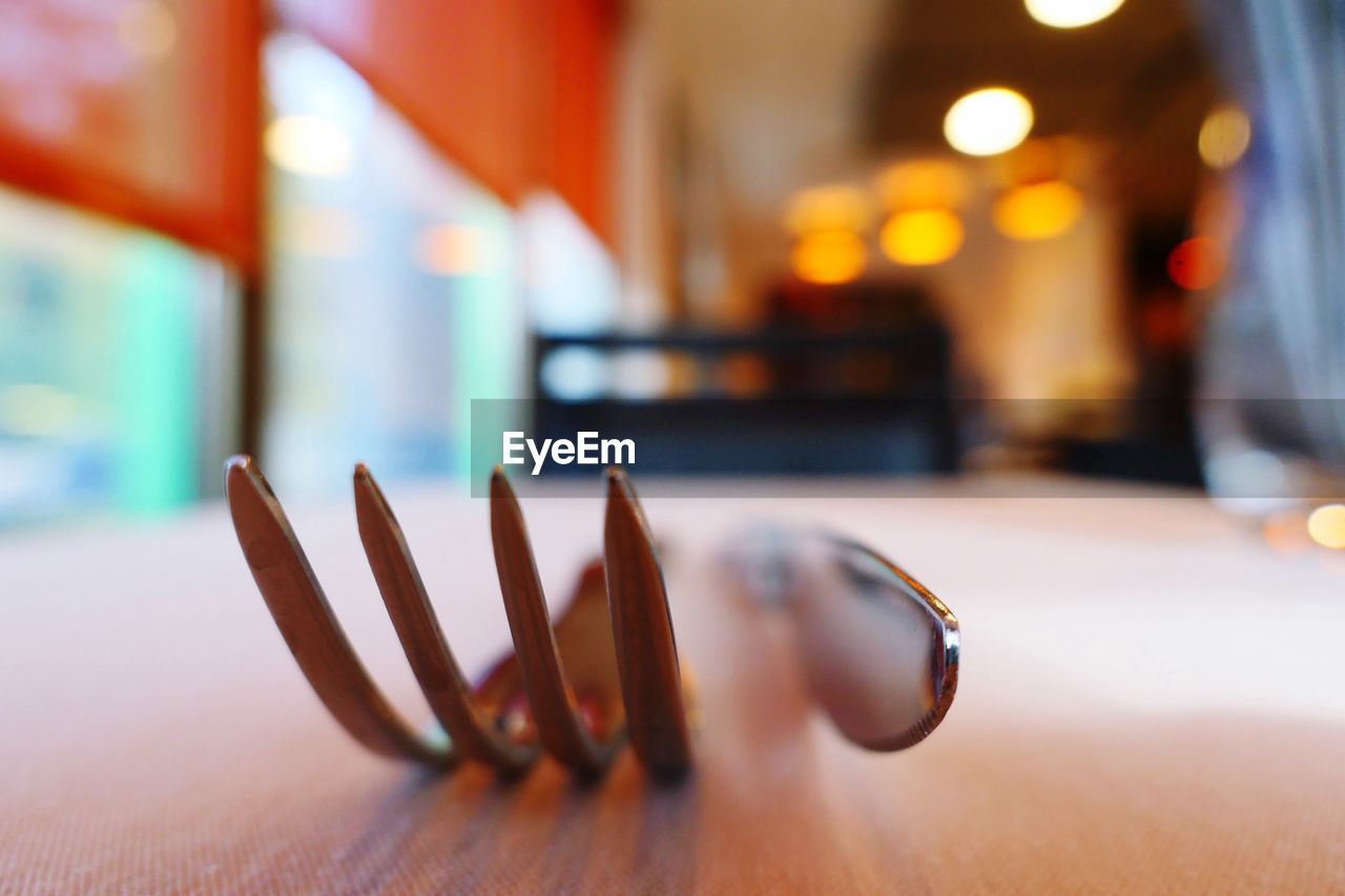 Close-up of fork and knife on table