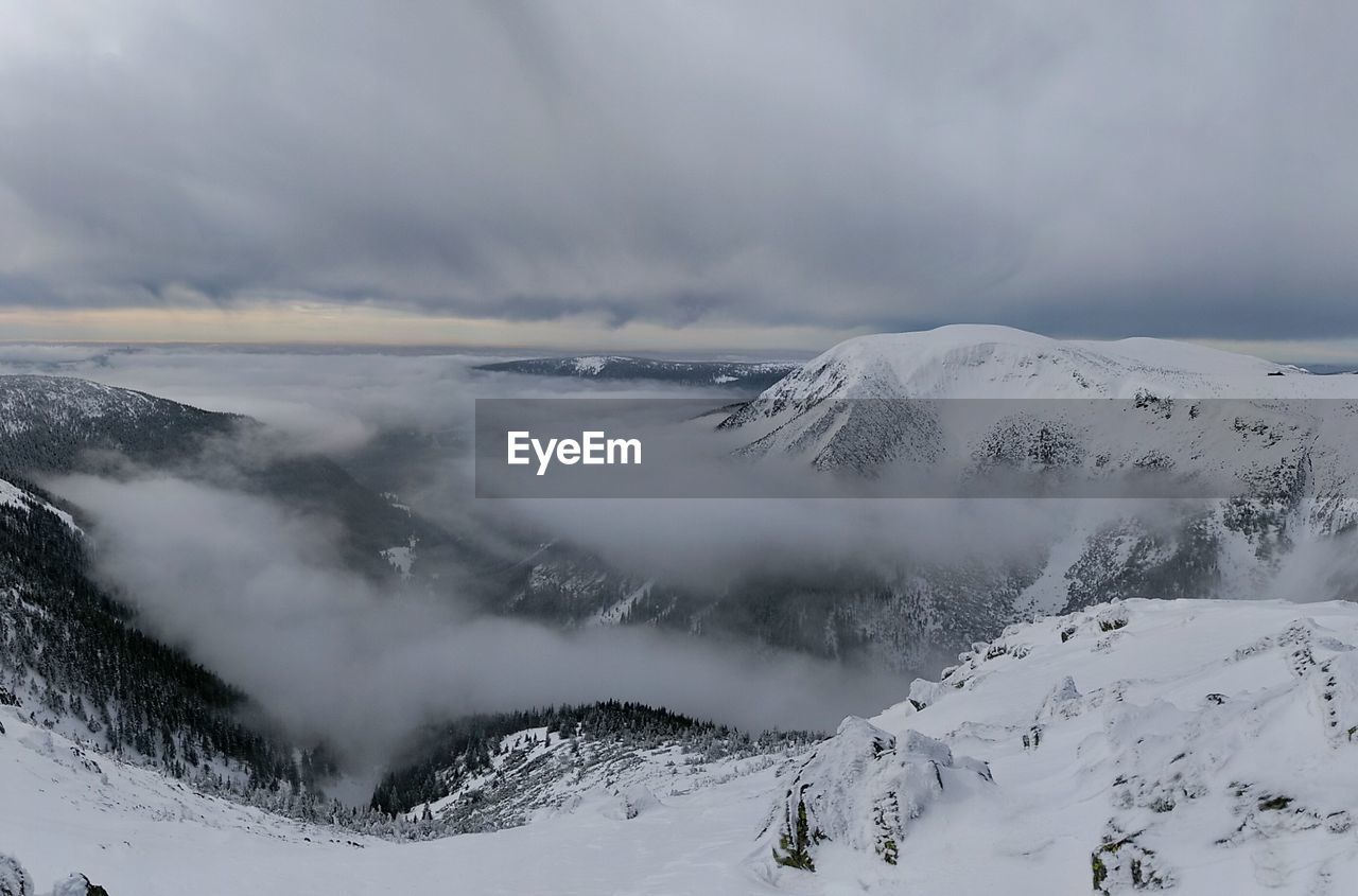 Snowy valley in czech mountains