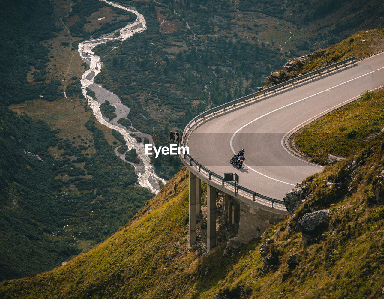 high angle view of road by mountains