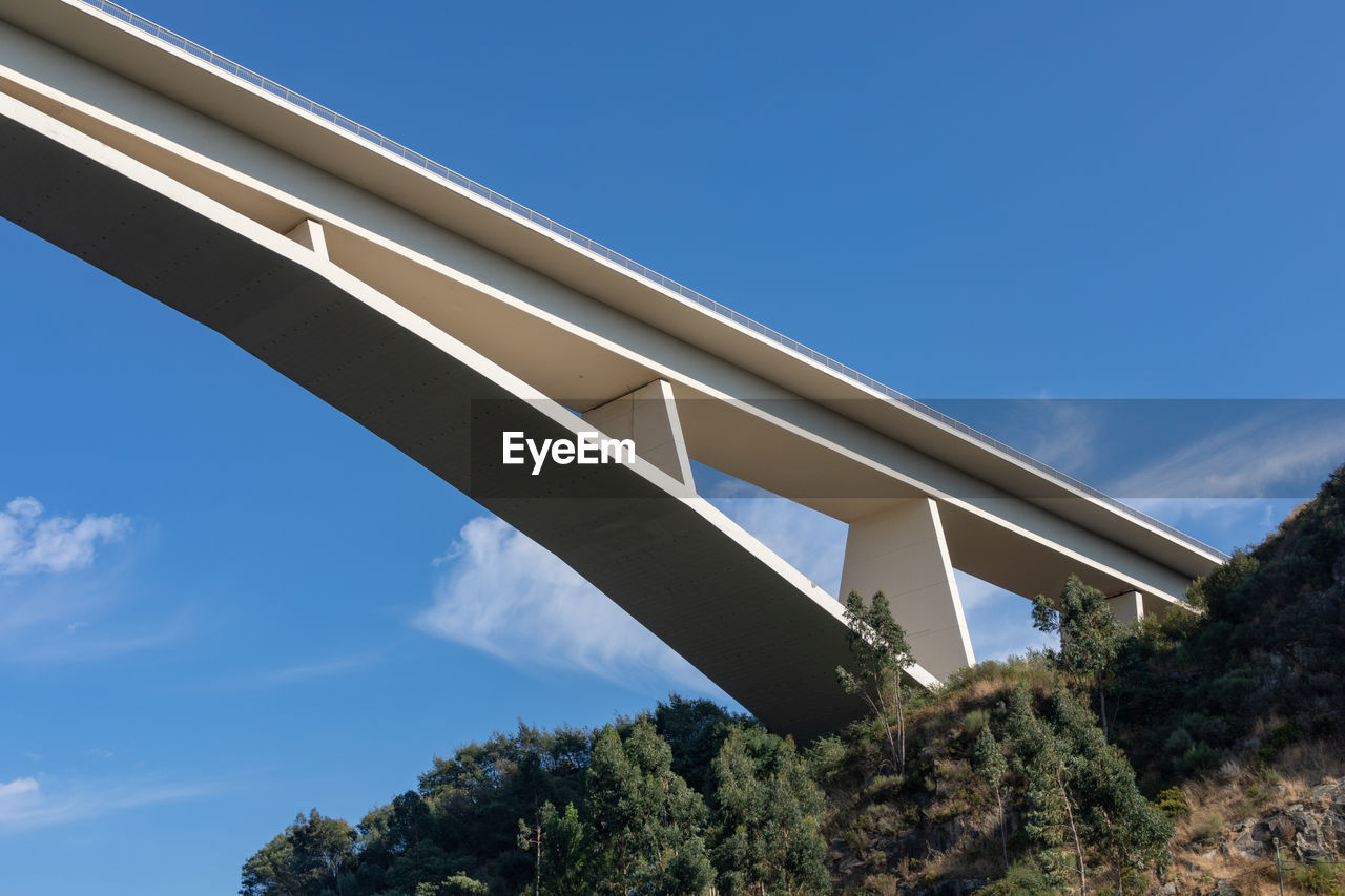 LOW ANGLE VIEW OF BRIDGE AGAINST CLEAR BLUE SKY